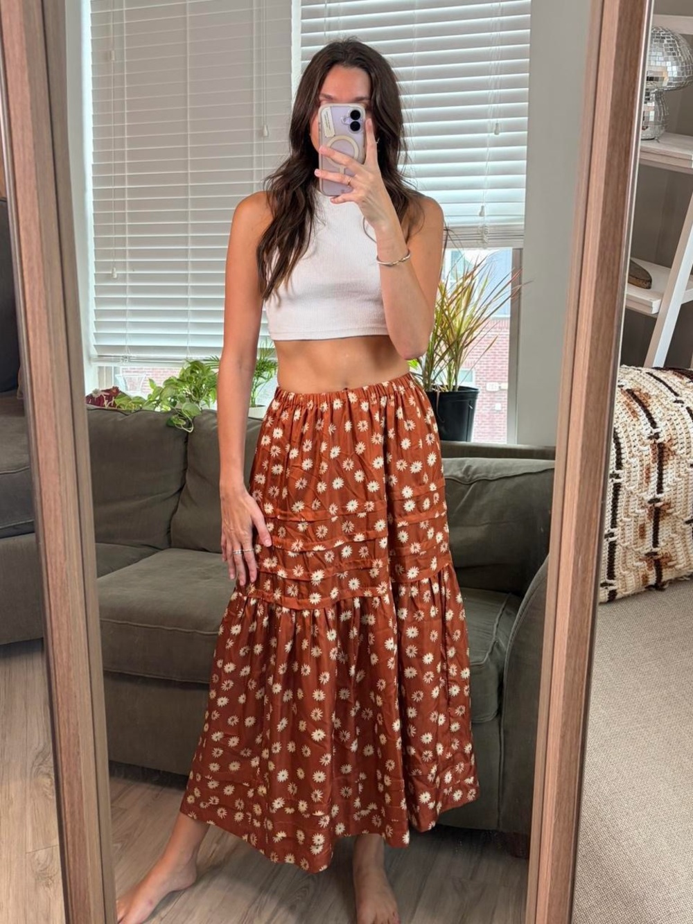 The Great silk floral midi skirt